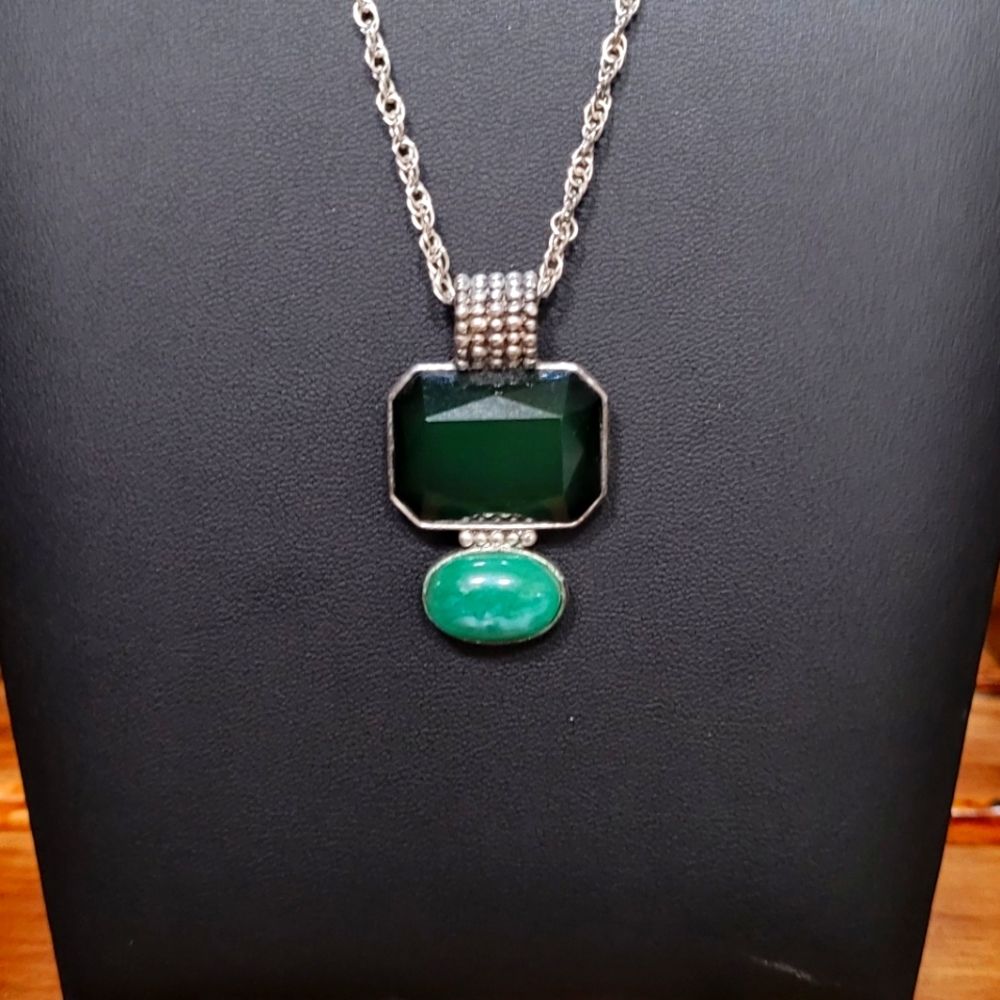 Lia Sophia Green Stones Aventurine Necklace with Silver Chain
